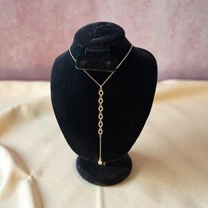 Adina Eden Gold Tone Pavé Lariat Necklace Oval Link Drop Pendant NWOT